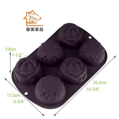 HIMI Food grade 6 Cups Silicone Muffin Baking Tray, Cookie Cupcake Bakeware 6 Cups Silicone Muffin