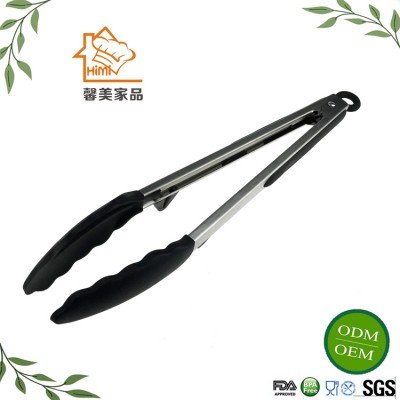 HIMI 12 inch Food Grade Silicone Kitchen Serving Tongs Stainless Steel Locking Kitchen Tongs With Silicone Tips and Feets