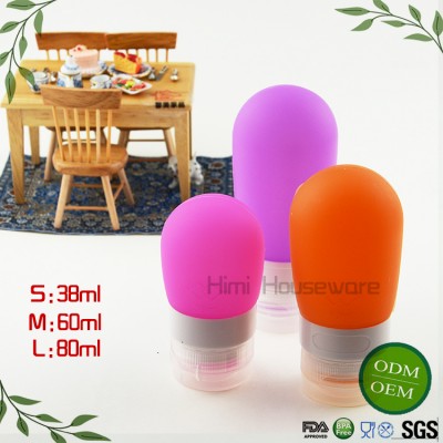 HIMI 38ml 60ml 80ml Colorful Empty Silicone Travel Refillable Bottle Cosmetic Soft Tube Packing Press Bottle