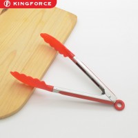 KF620036 9 inch colorful rubber handle nylon food tongs