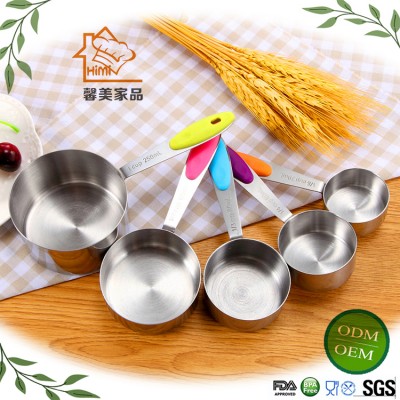 HIMI 5pcs stainless steel measuring cups set with silicone colorful handle