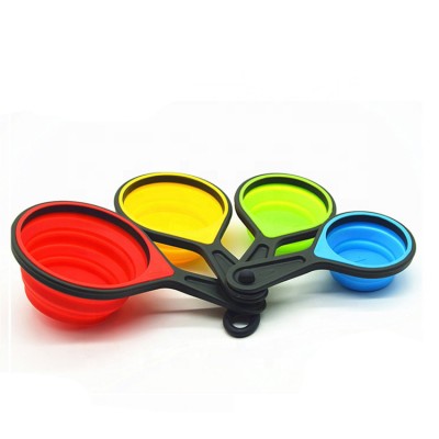 HIMI Kitchen Collapsible Measuring Cups Spoons Set/ 4pc Silicone Collapsible Measuring Cups With Plastic Handle